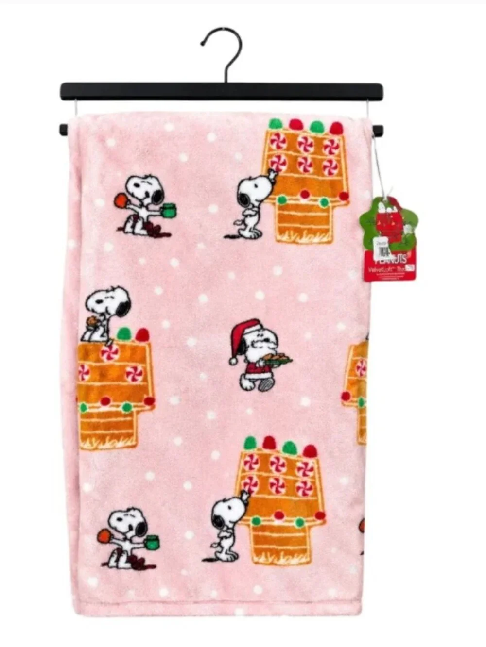 Peanuts Snoopy Gingerbread Pink Plush Throw